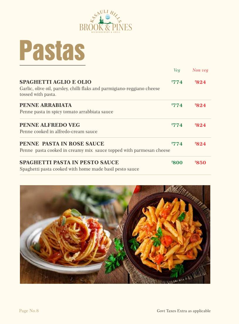 Brook & Pines Restaurant, Microbrewery & Grill menu