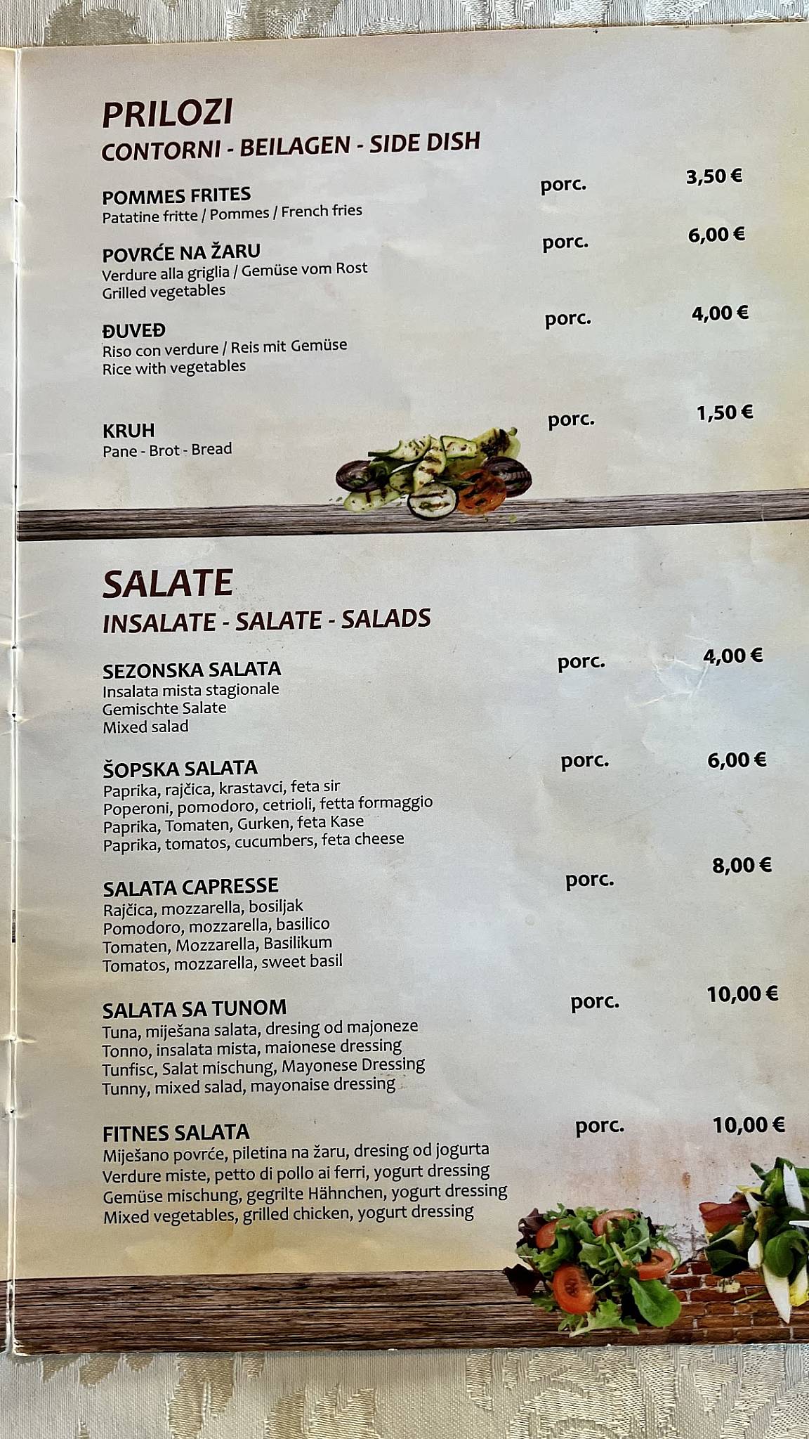 Menu di Buffet Spada Pizza Grill Porec 