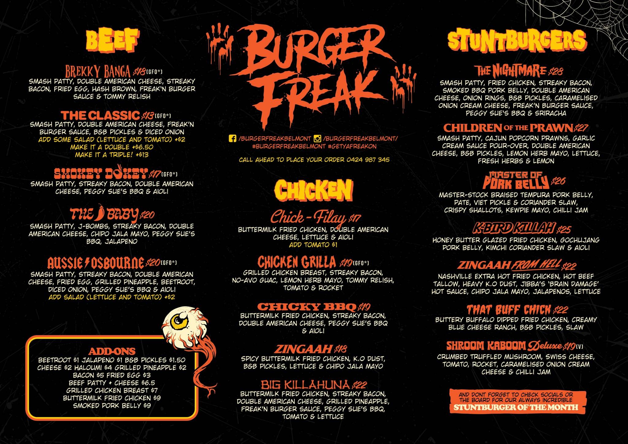 Menu at BurgerFreak Belmont restaurant, Belmont