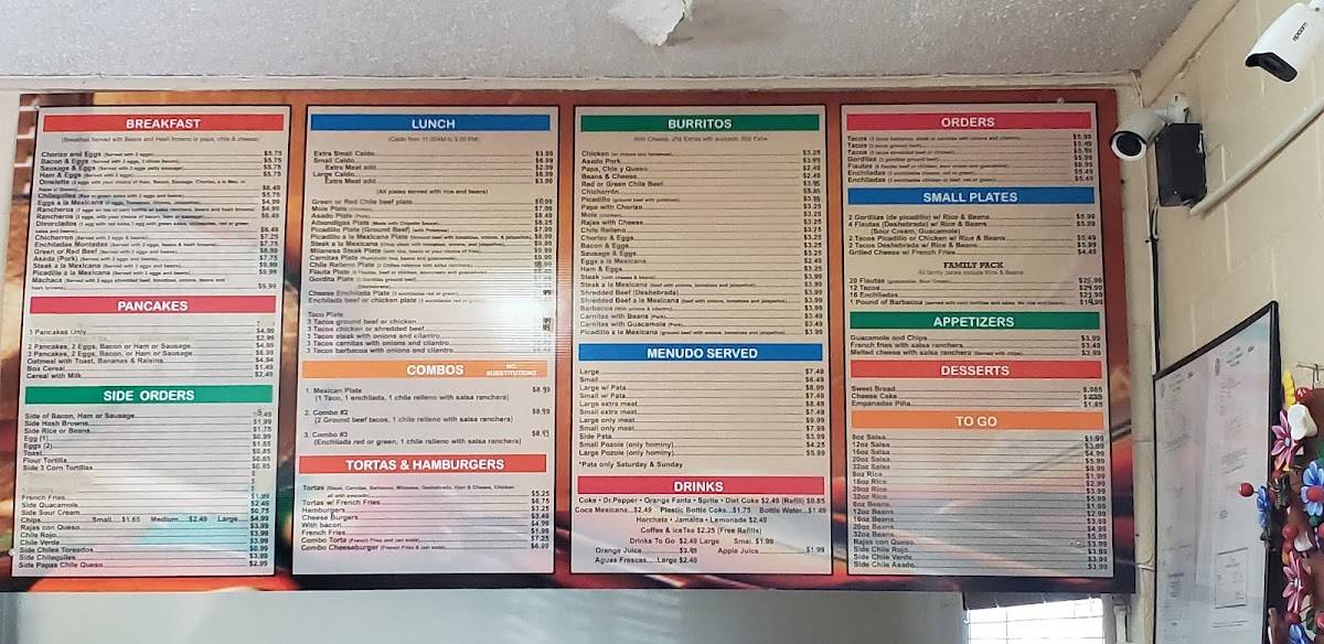 Menu at Burrito House restaurant, El Paso, Dyer St