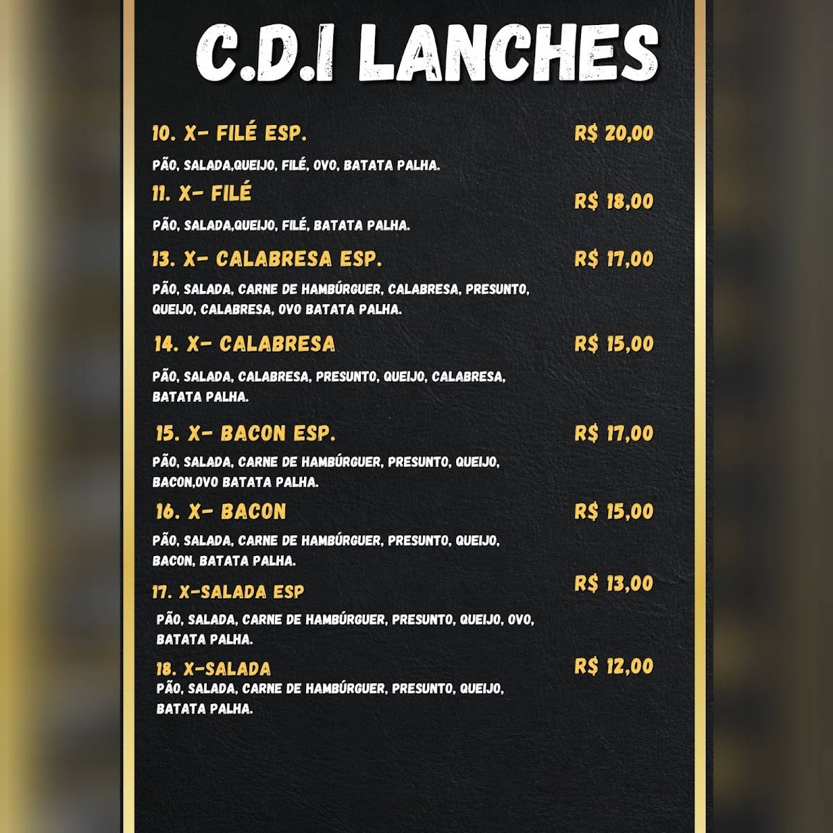C.D.I Lanches cardápio