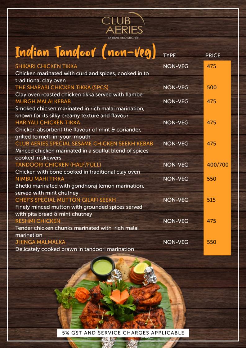 CLUB AERIES - SKYBAR & KITCHEN menu