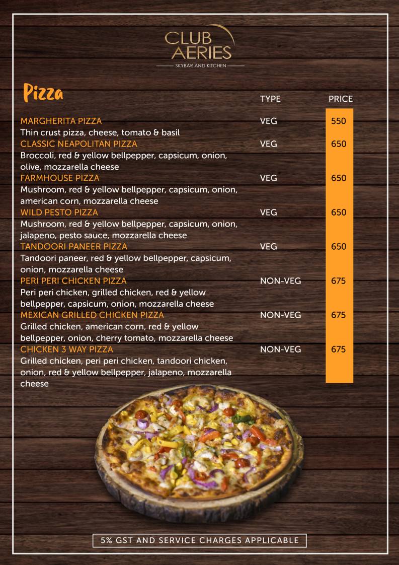 CLUB AERIES - SKYBAR & KITCHEN menu