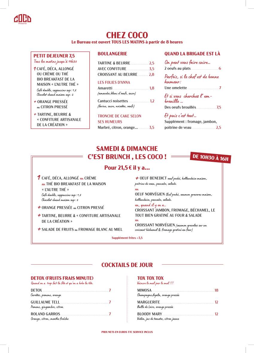 Menu de COCO Balard