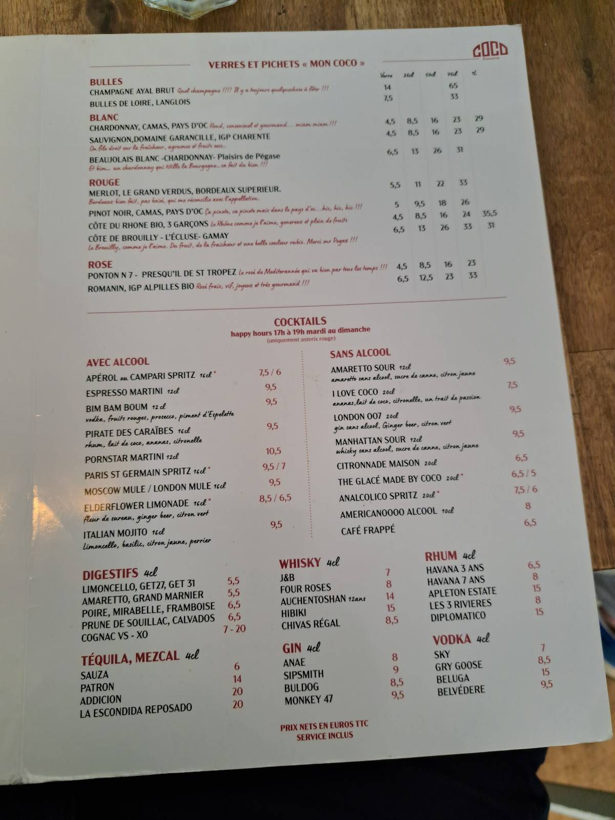 Menu de COCO Balard