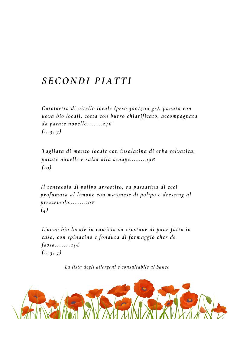 Menu di Ca dei volti 