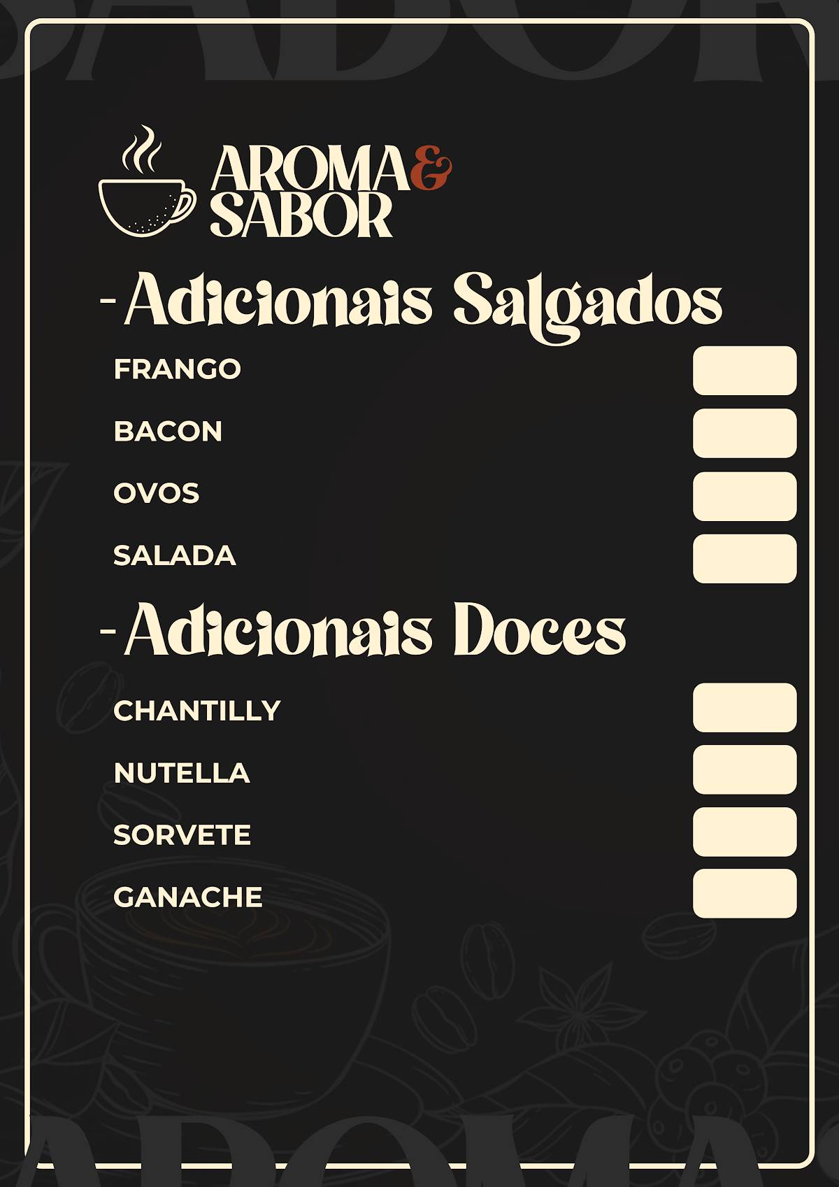 Café Aroma e Sabor cardápio