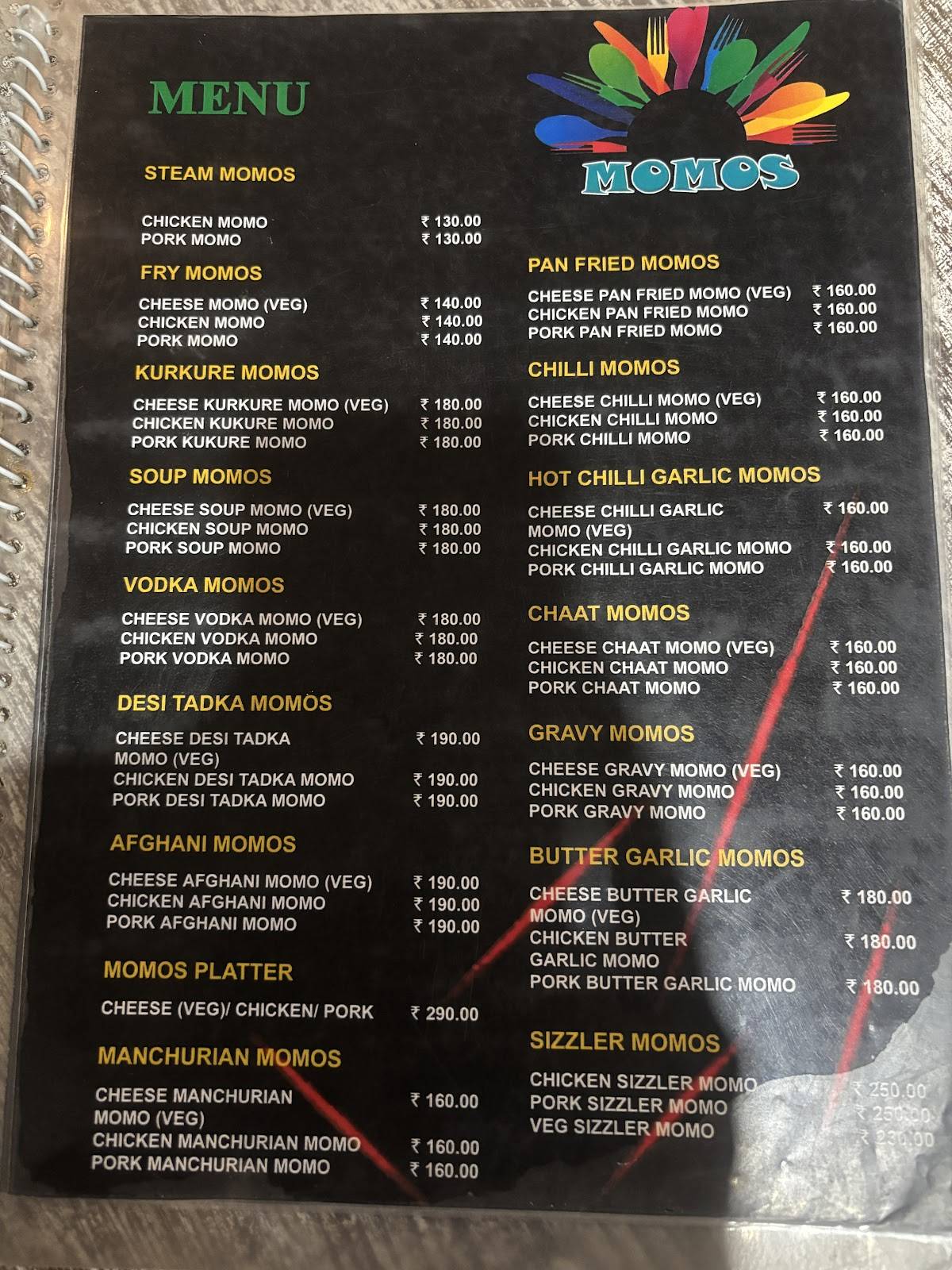 Cafe Momo menu