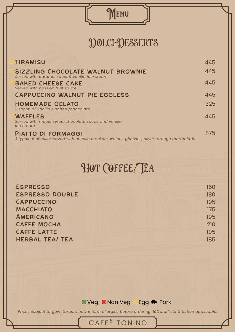 Caffè Tonino menu