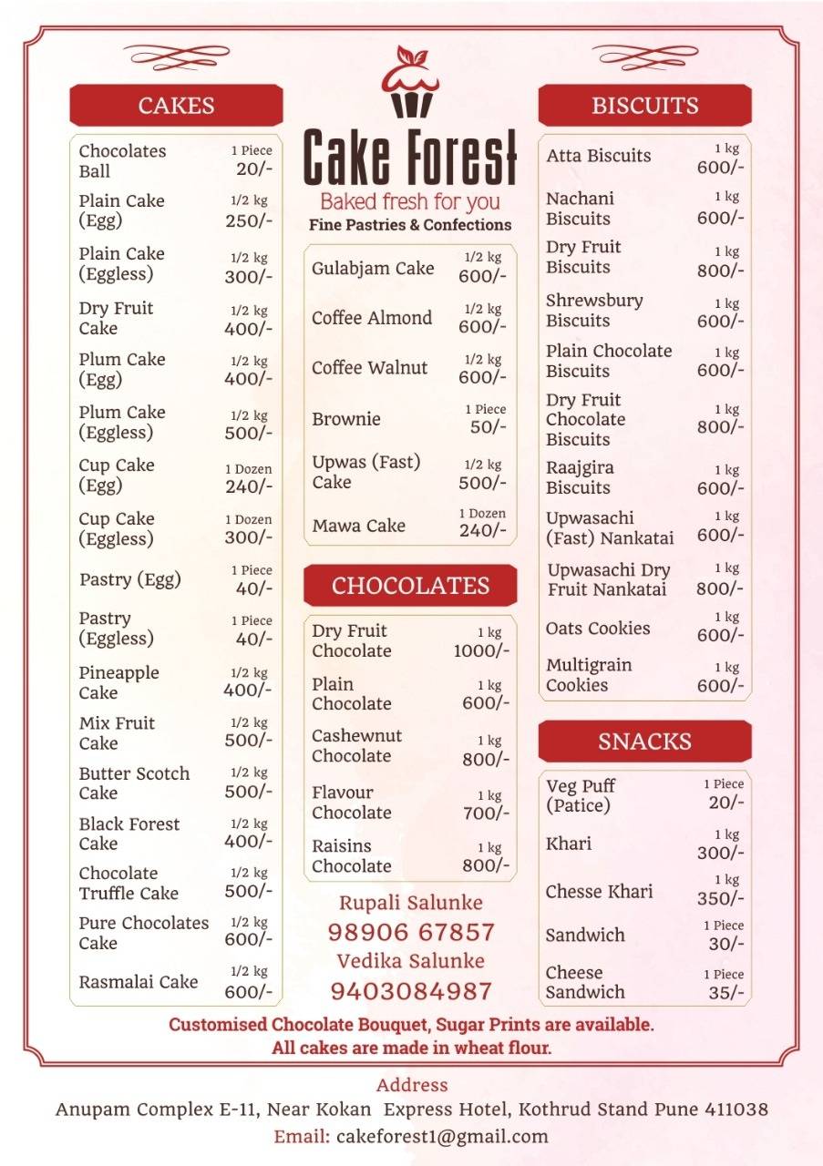 Cake Forest menu