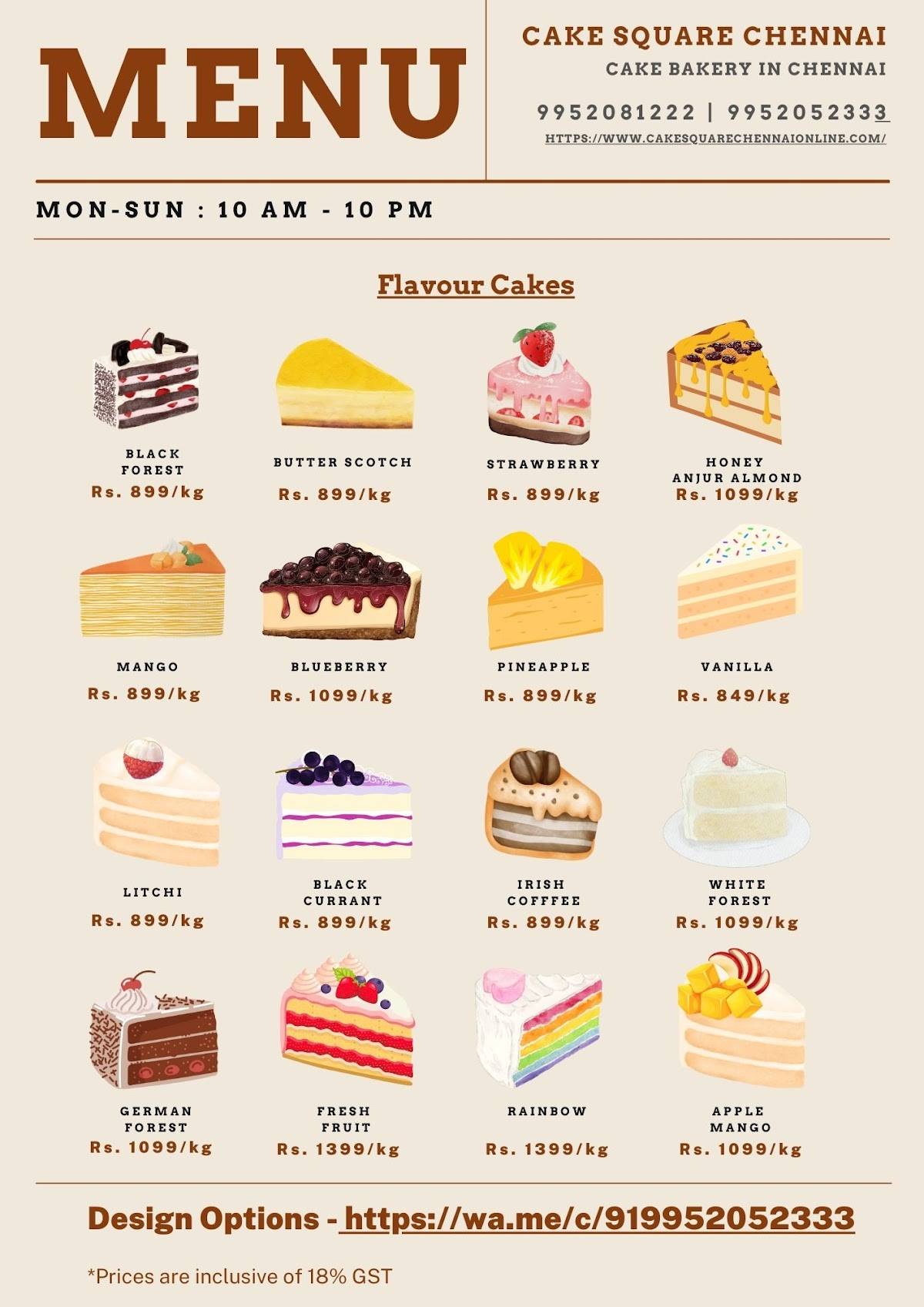 Cake Square Pulianthope - Cake Shops in Chennai - Wedding Cakes menu