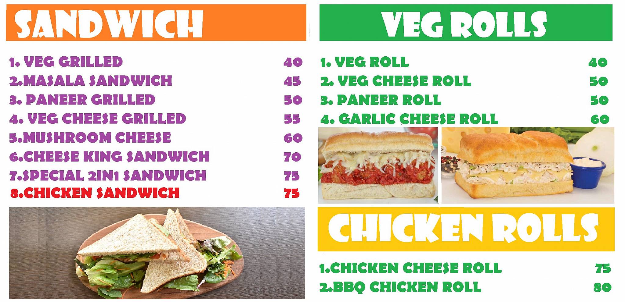 Calorie House menu