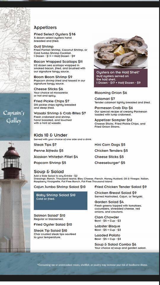 Menu at Captain's Galley restaurant, Dandridge
