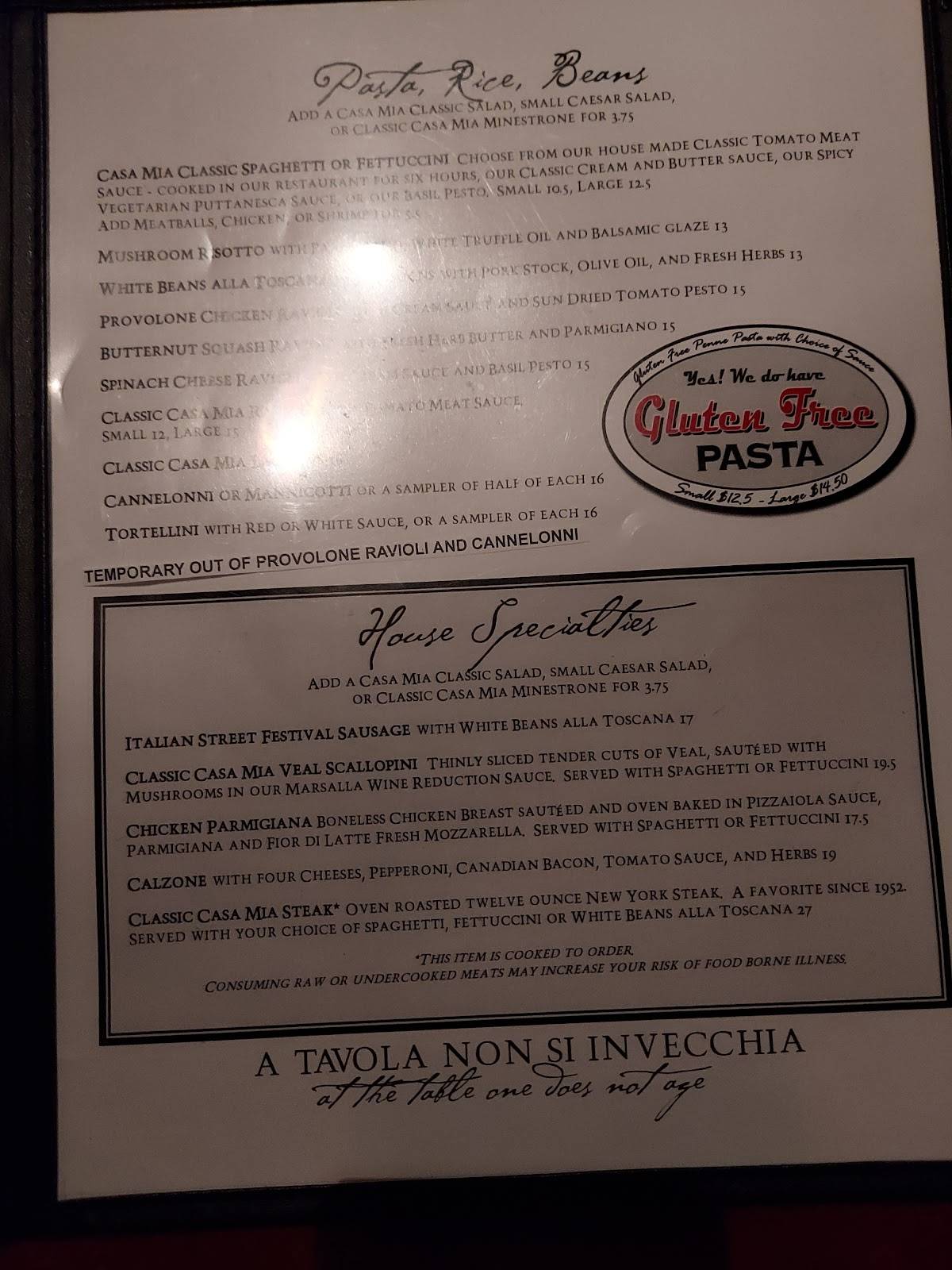 Menu at Casa Mia Kennewick Italian Restaurant, Kennewick