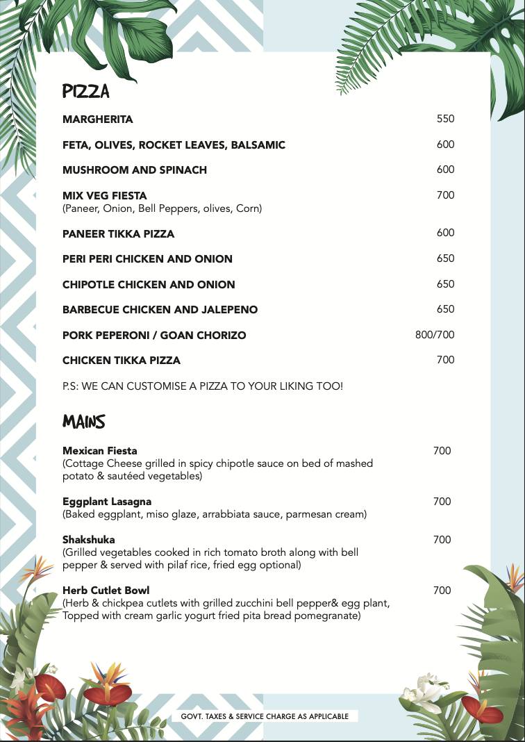 Casa Playa menu