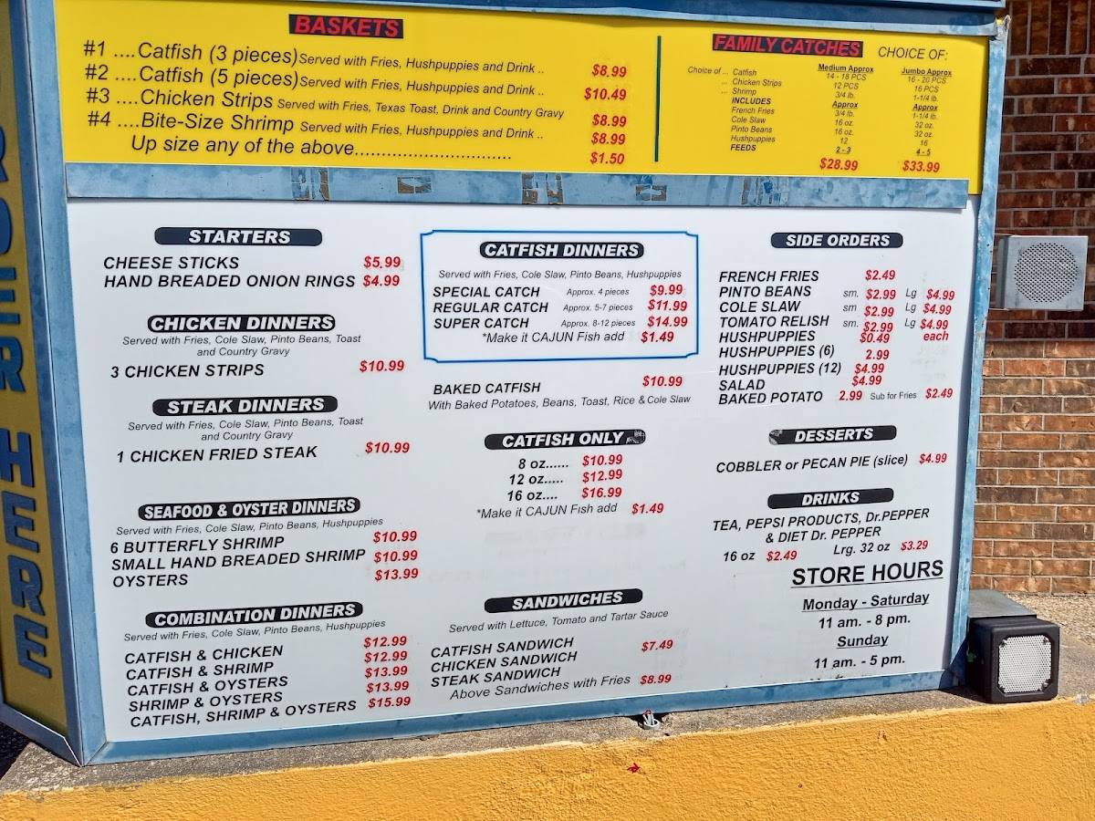Menu at Catfish King restaurant, Waco