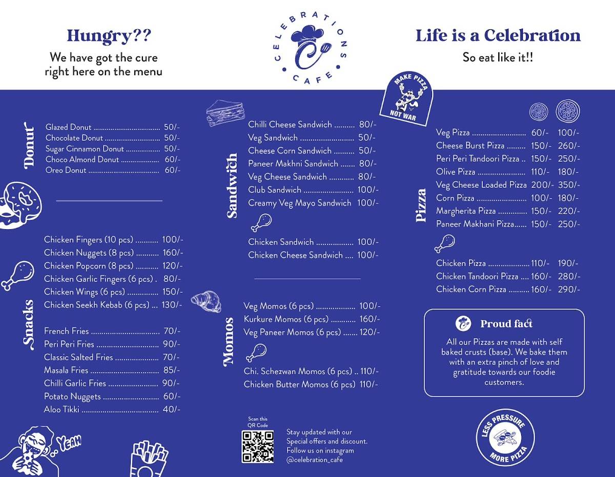 Celebrations The Cake Cafe menu