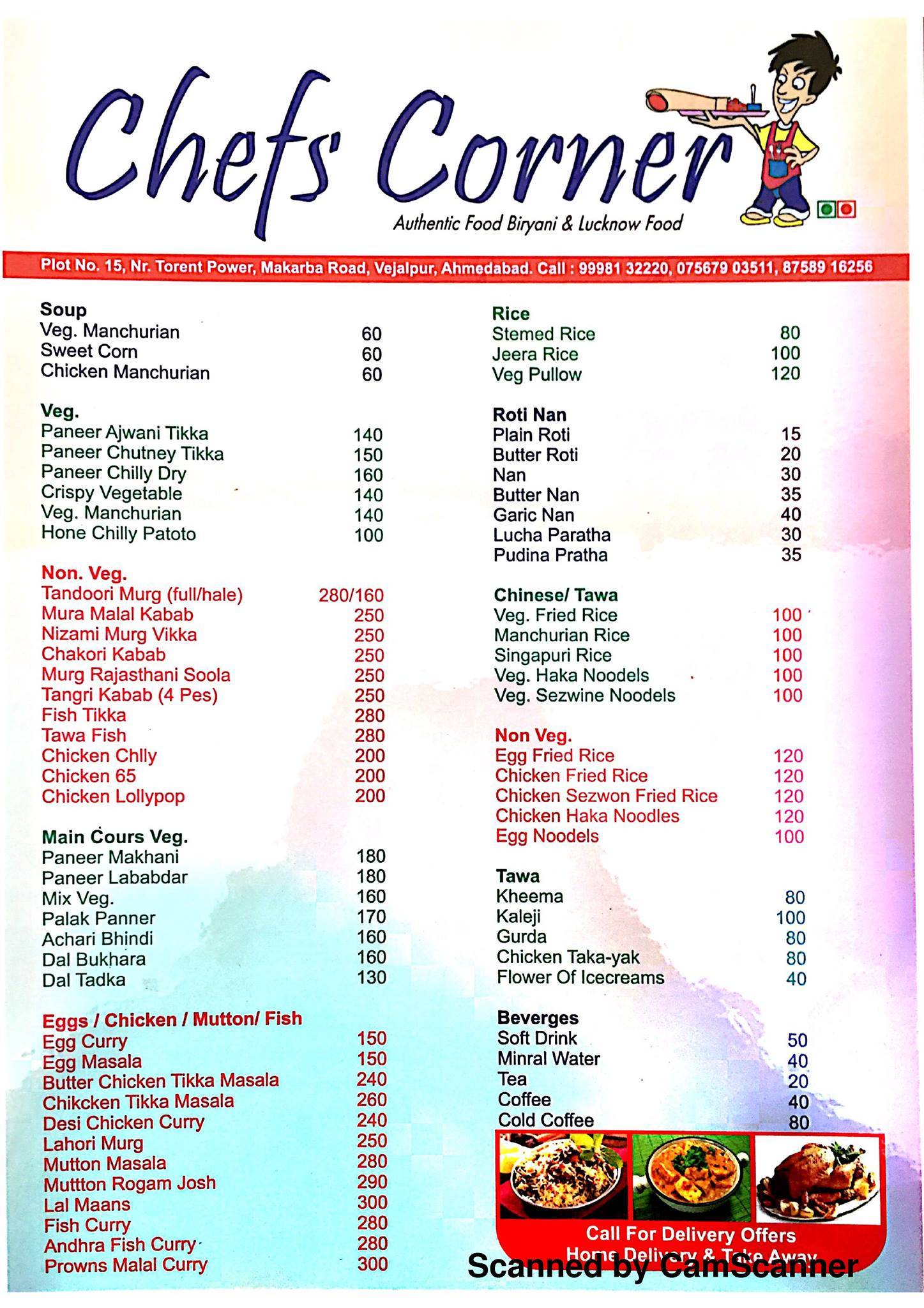 Chef's Corner menu