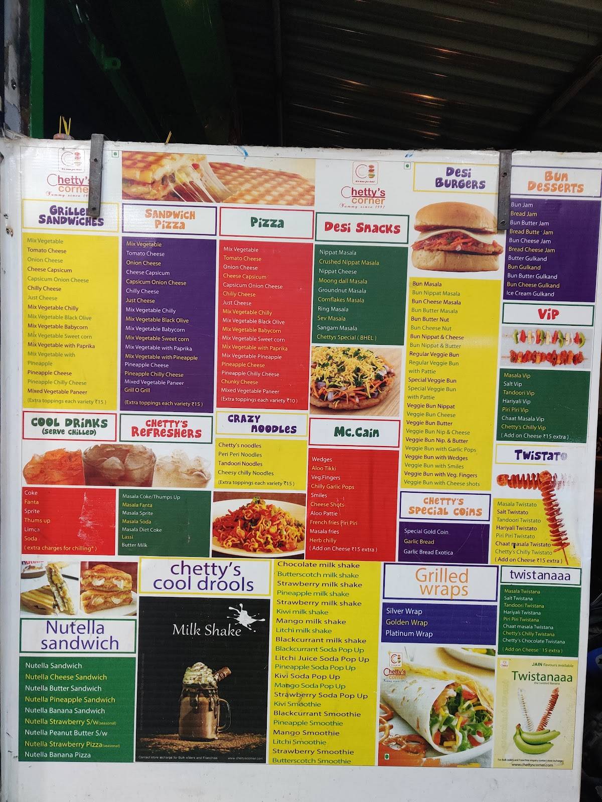 Chetty's Corner Salem menu
