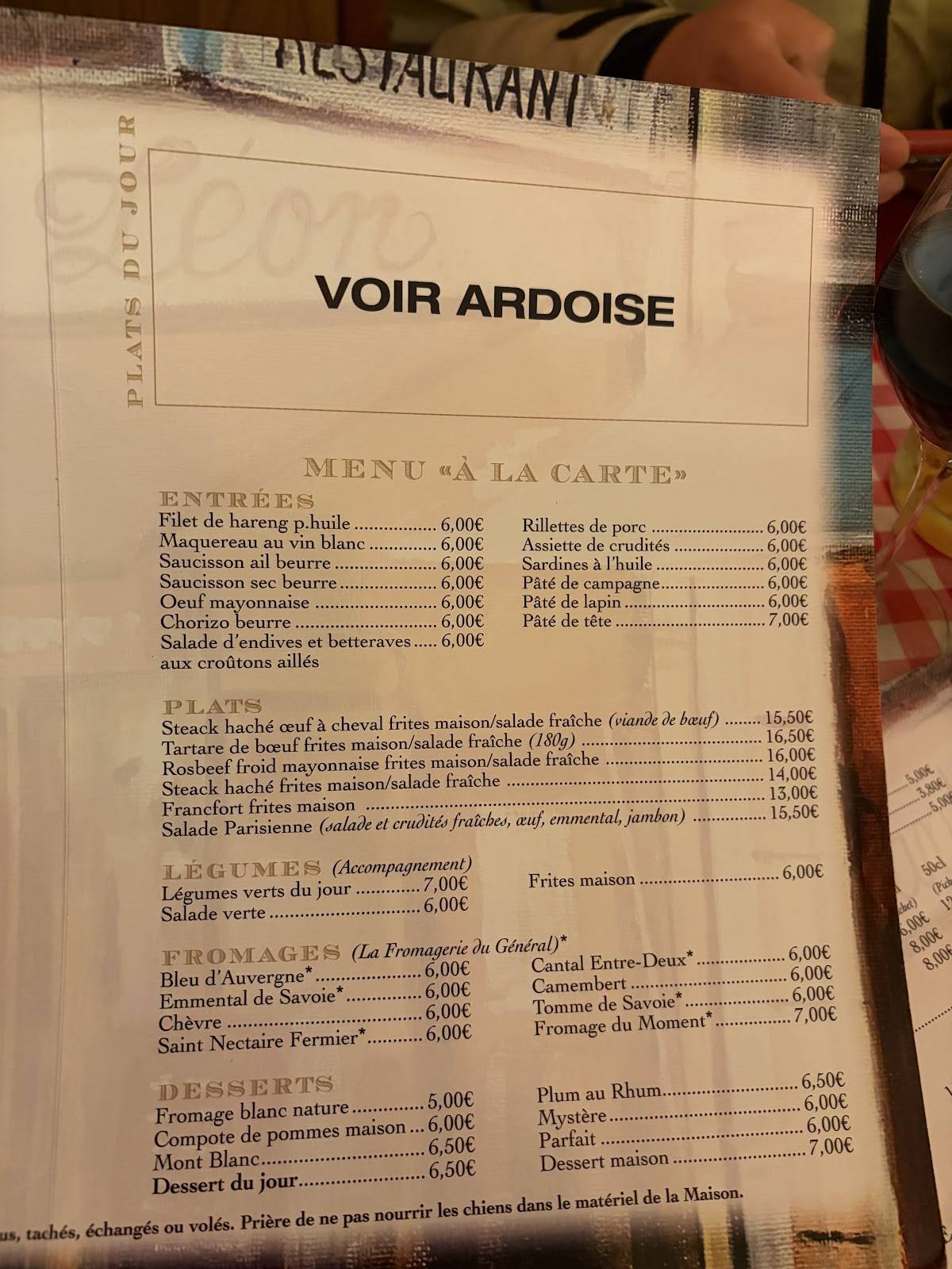 Menu de Chez Léon