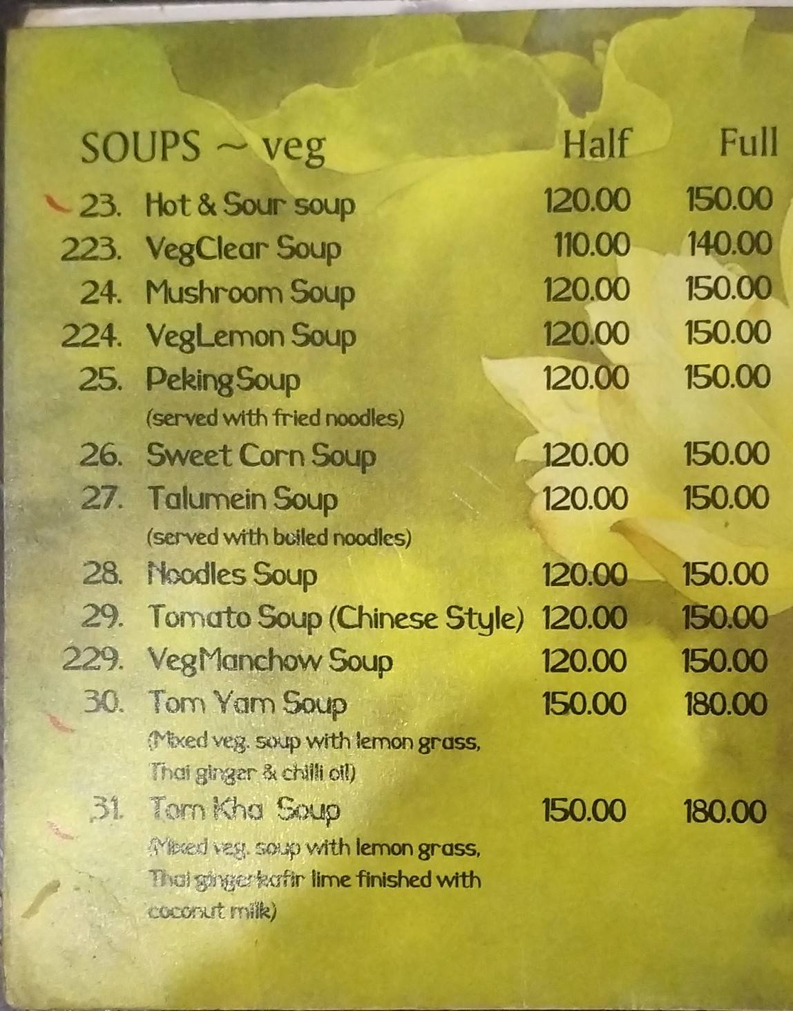 Chung Fa menu