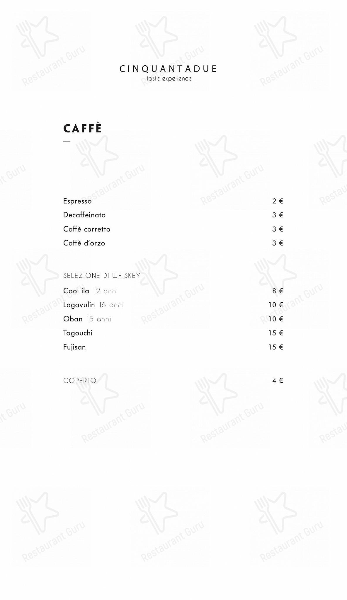 Menu di Cinquantadue Milano - Menu