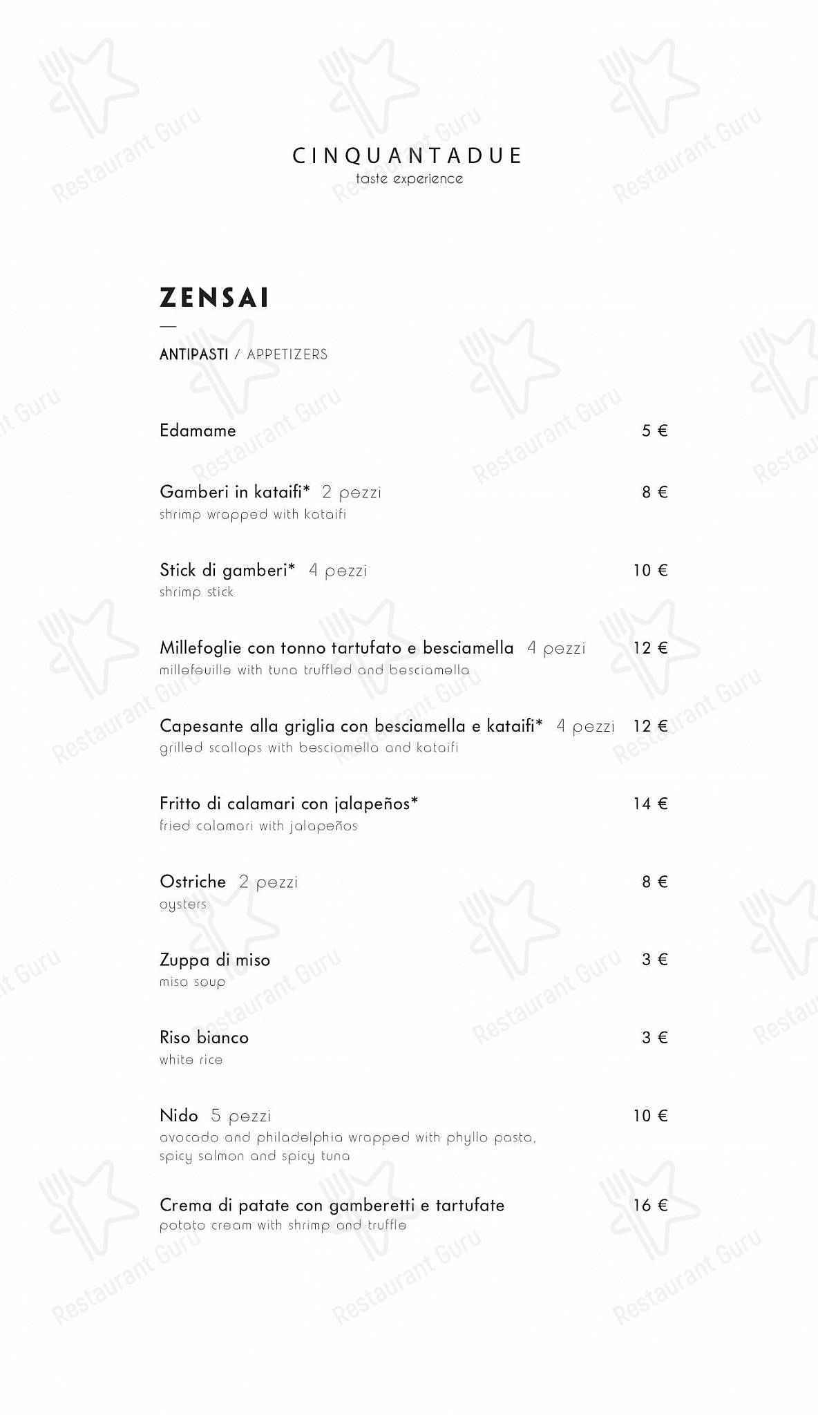 Menu per Cinquantadue Milano in Milano