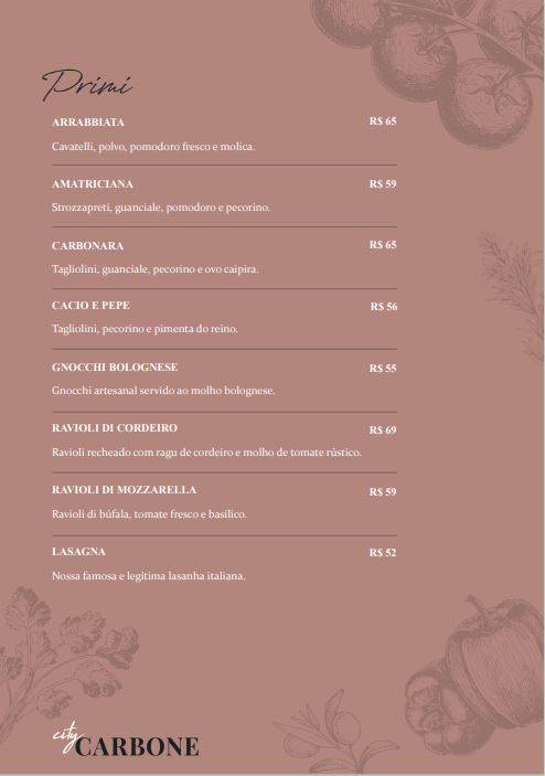 City Carbone cardápio