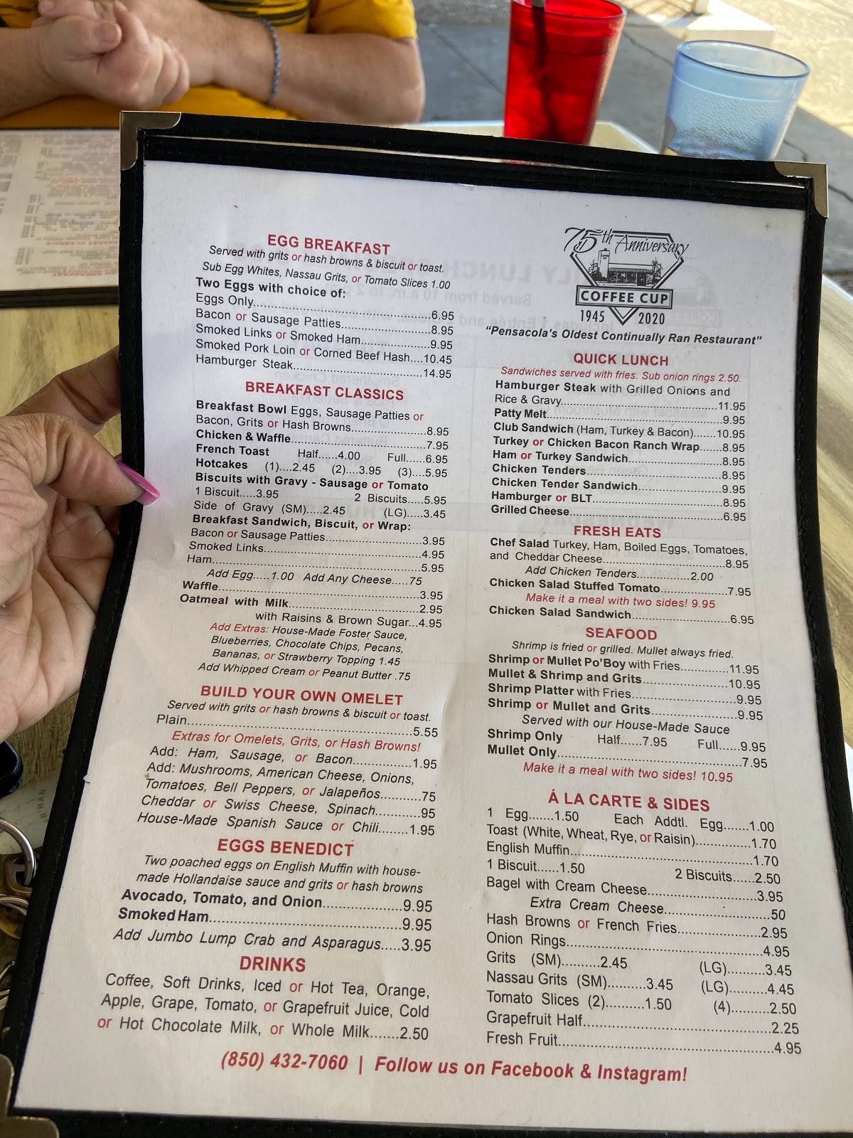 Menu at Coffee Cup Restaurant, Pensacola