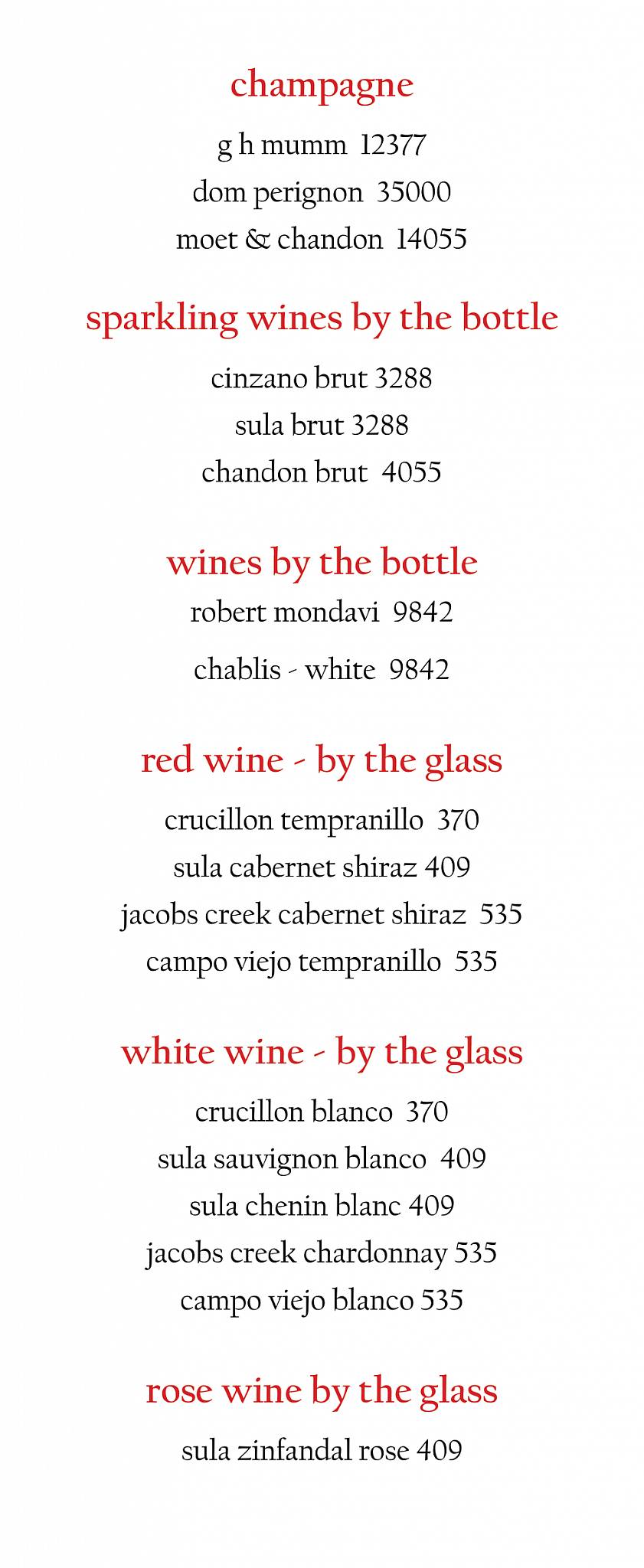Cohiba Bar & Kitchen menu