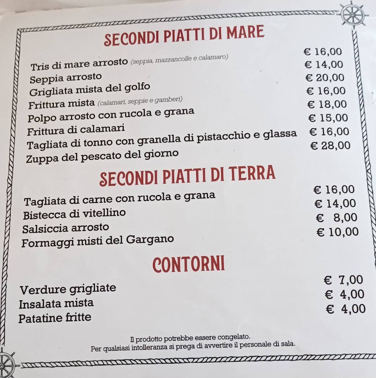 Menu di Coppola Rossa- Dal mare alla tavola da Marco 