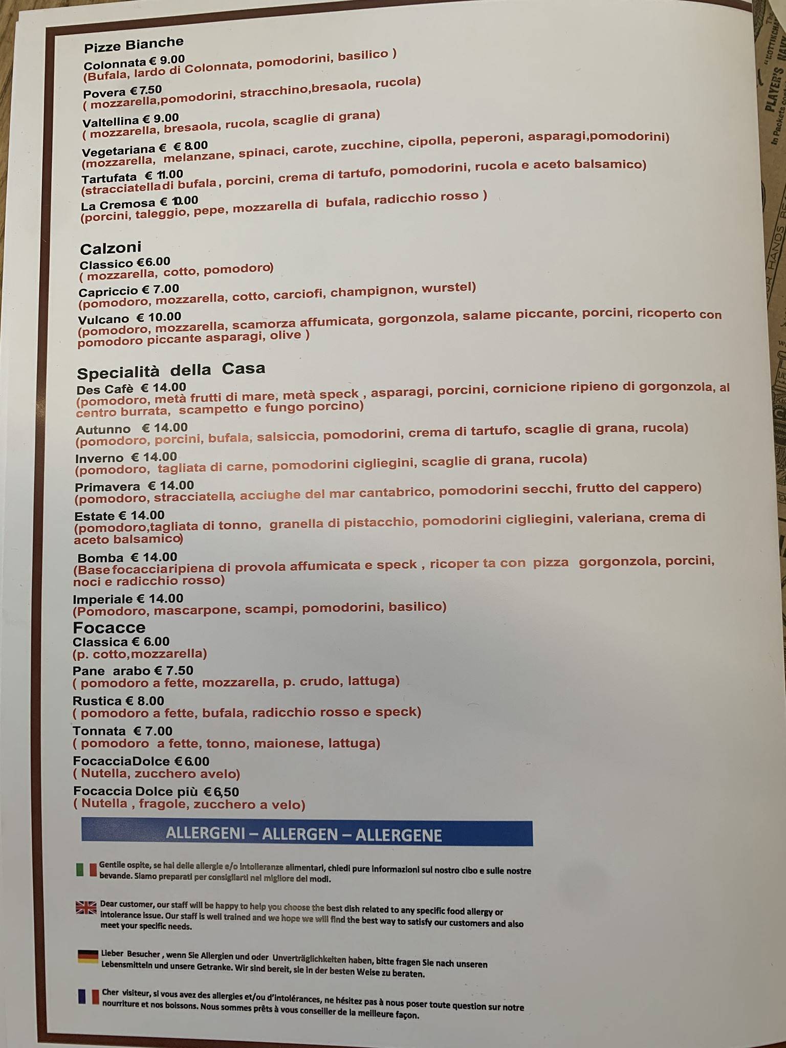 Menu di Des Café 