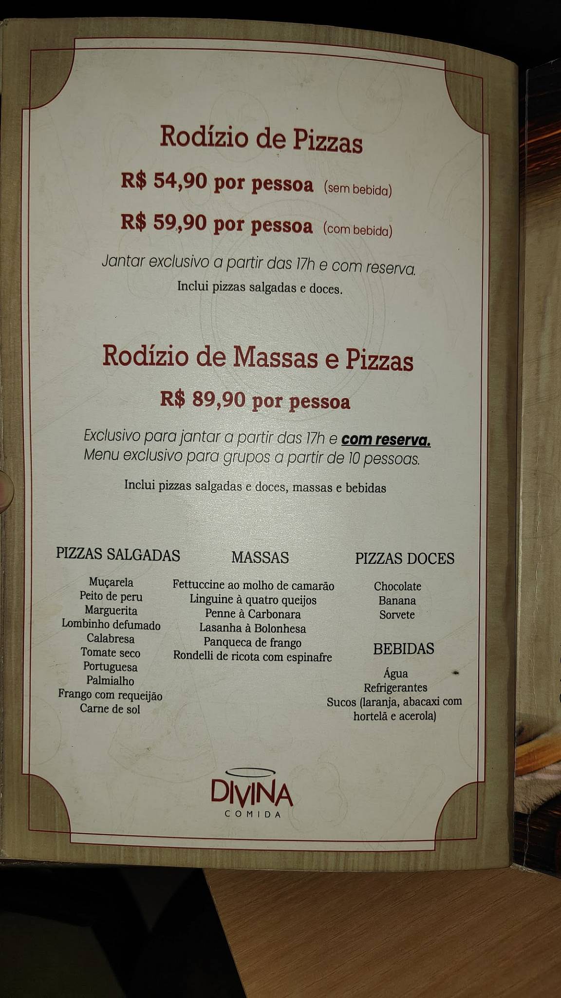 Divina Comida cardápio