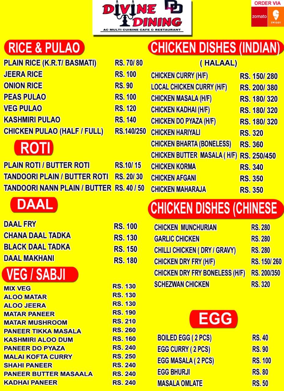 Divine Dining menu