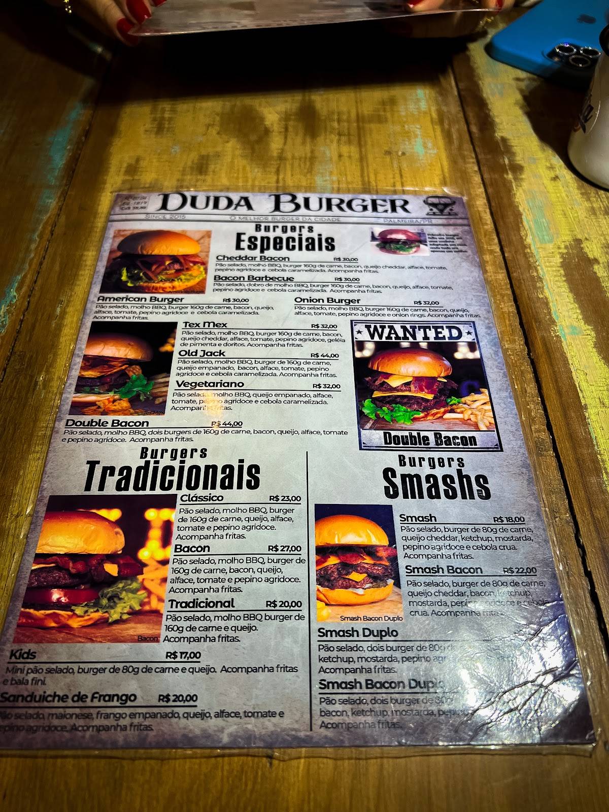 Duda Burger Hambúrgueria cardápio