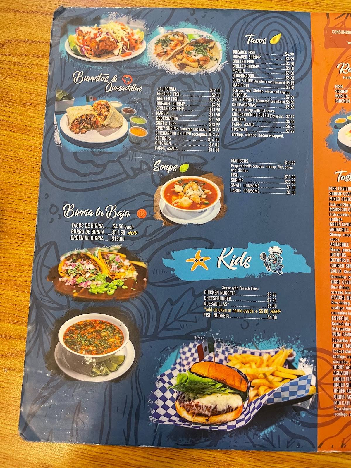 Menu at EL SABOR DE LA BAJA OKC restaurant, Oklahoma City