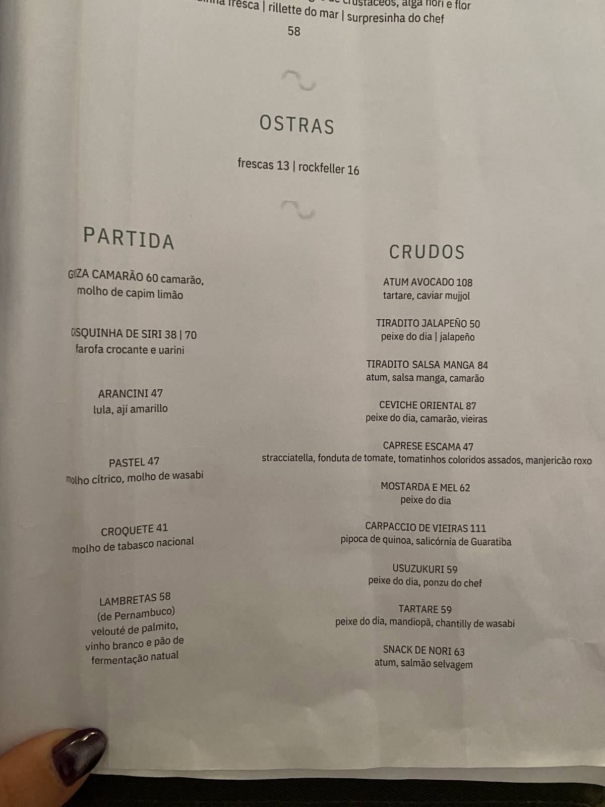 ESCAMA cardápio