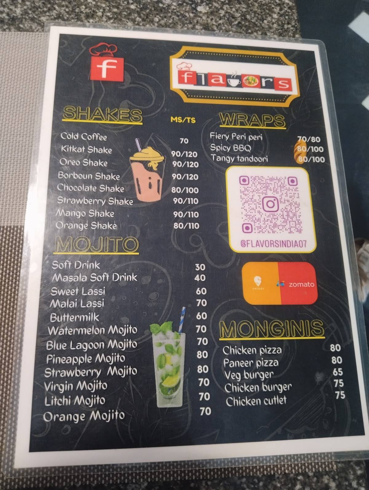 FLAVORS menu