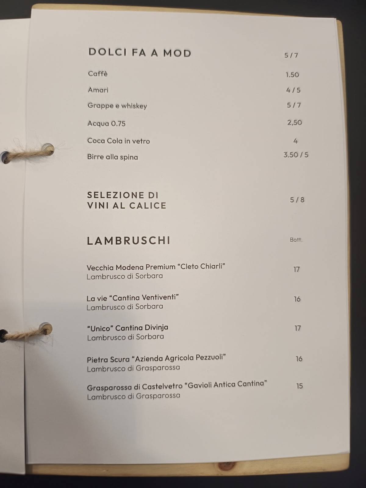 Menu di Ristorante Fà a Mód 
