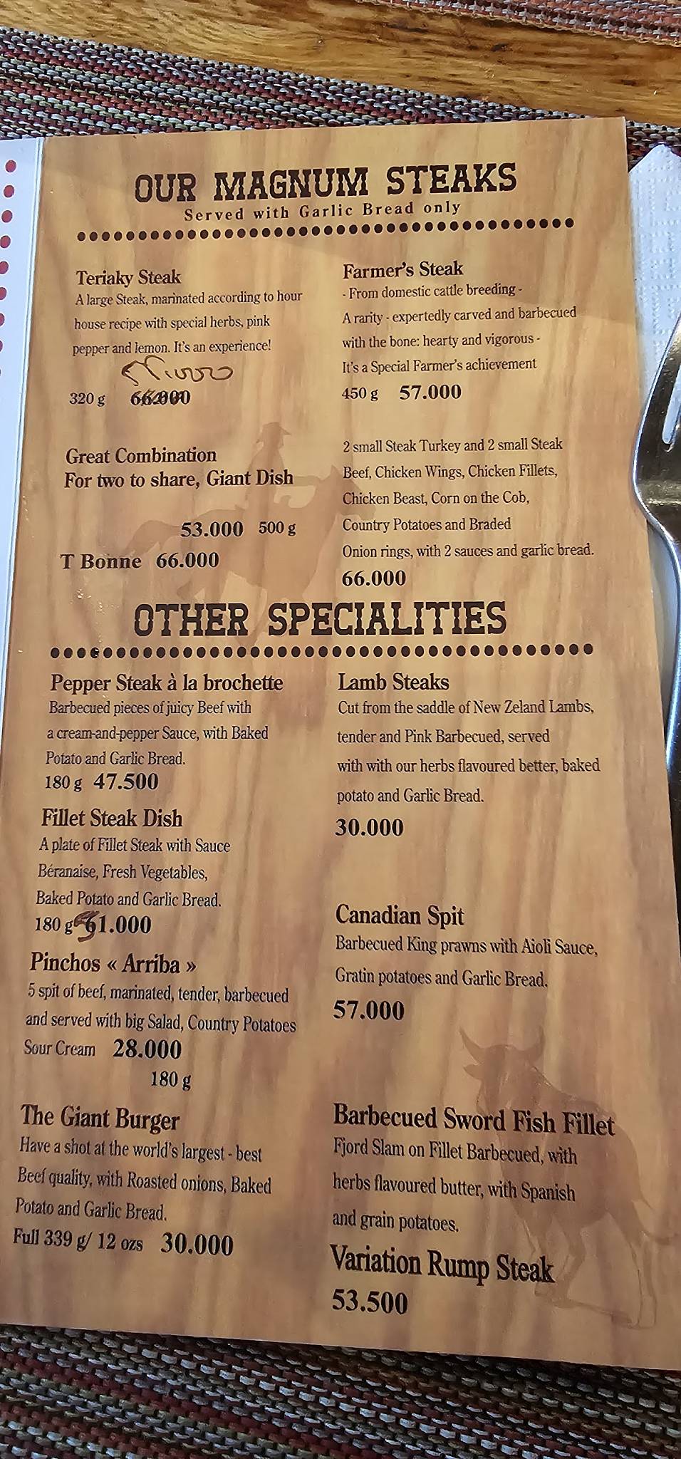 Menu de Restaurant Farmer's Steakhouse