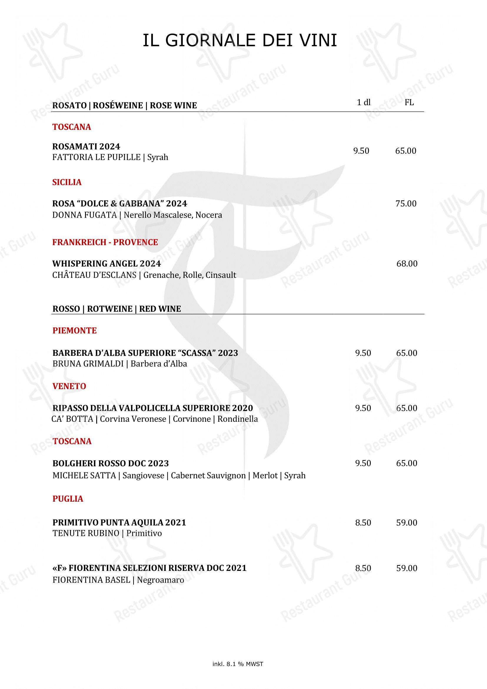 Menu di Restaurant Fiorentina Basel - Lunch Menu