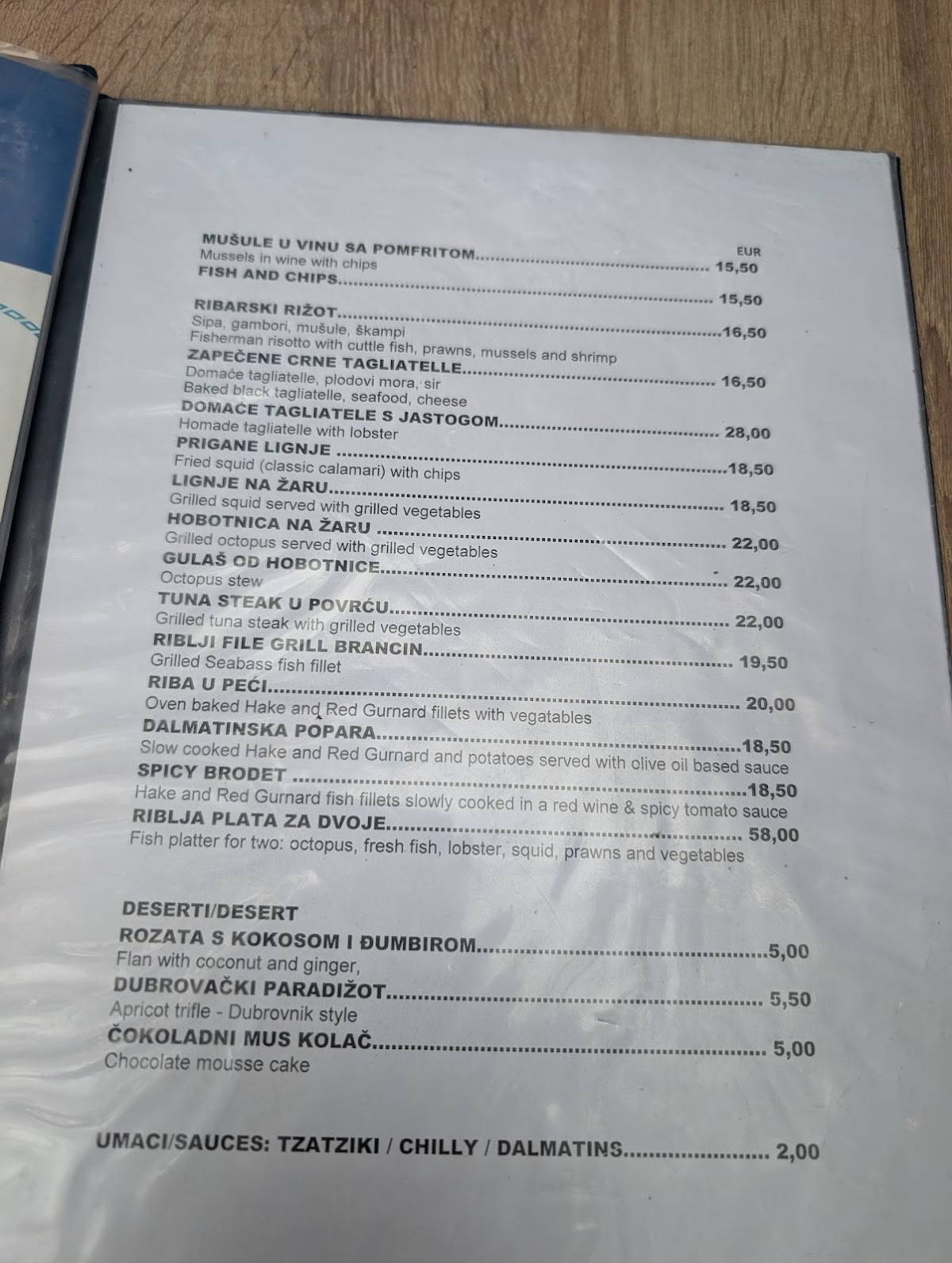 Menu di Fish Bar El Pulpo 