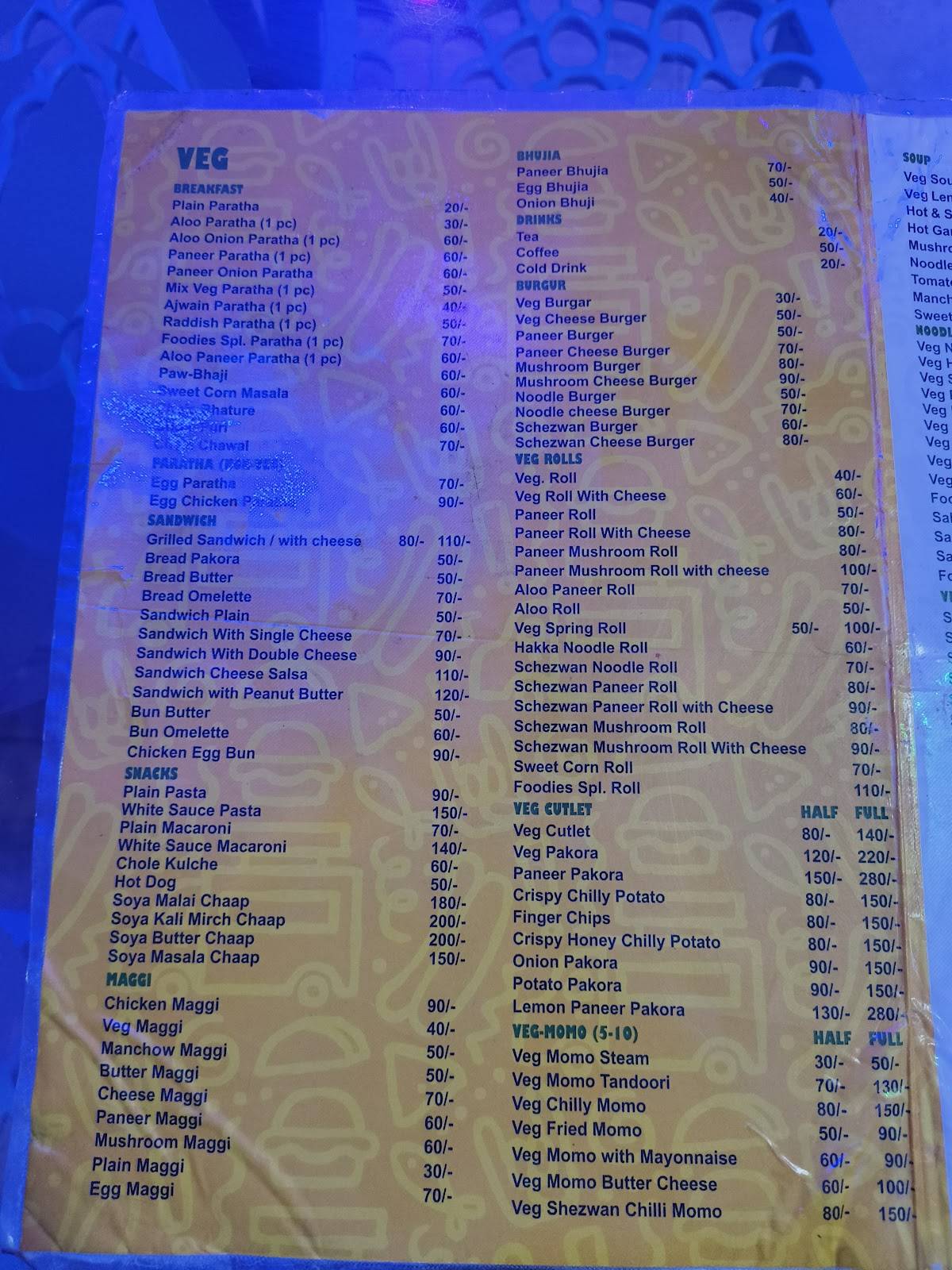 Foodies menu