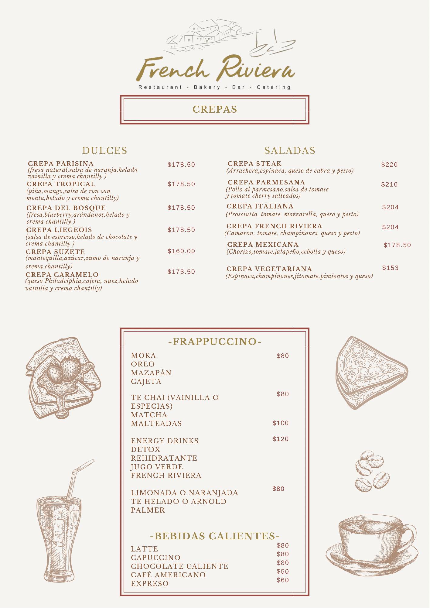 Menu at French Riviera bakery, San José del Cabo