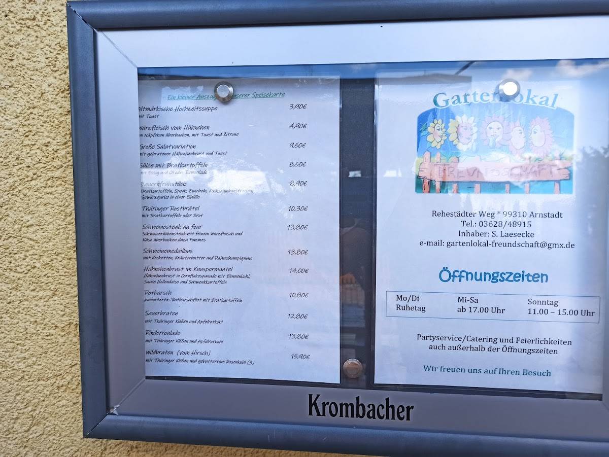 Speisekarte von Gartenlokal Freundschaft restaurant, Arnstadt
