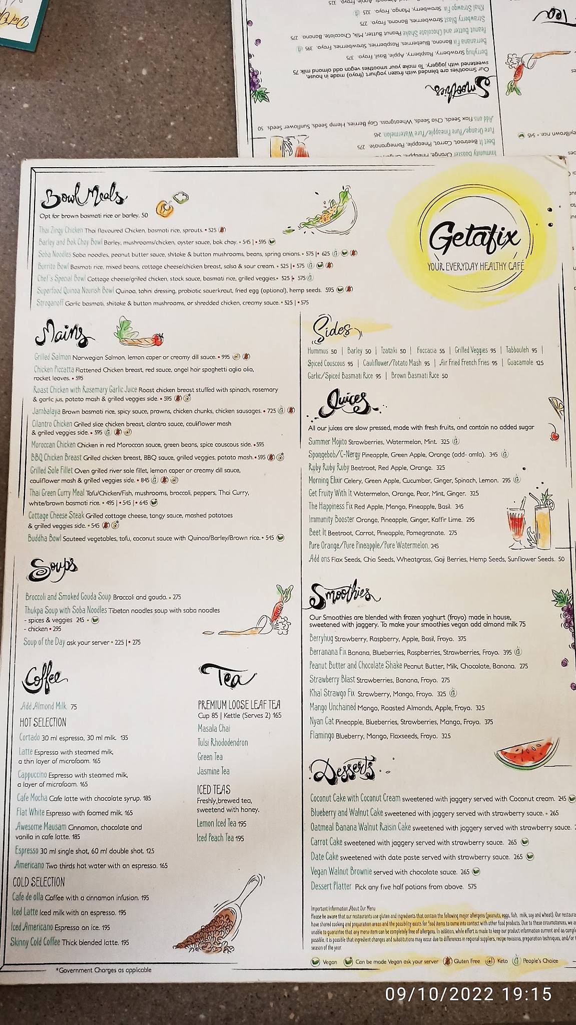Getafix Cafe menu