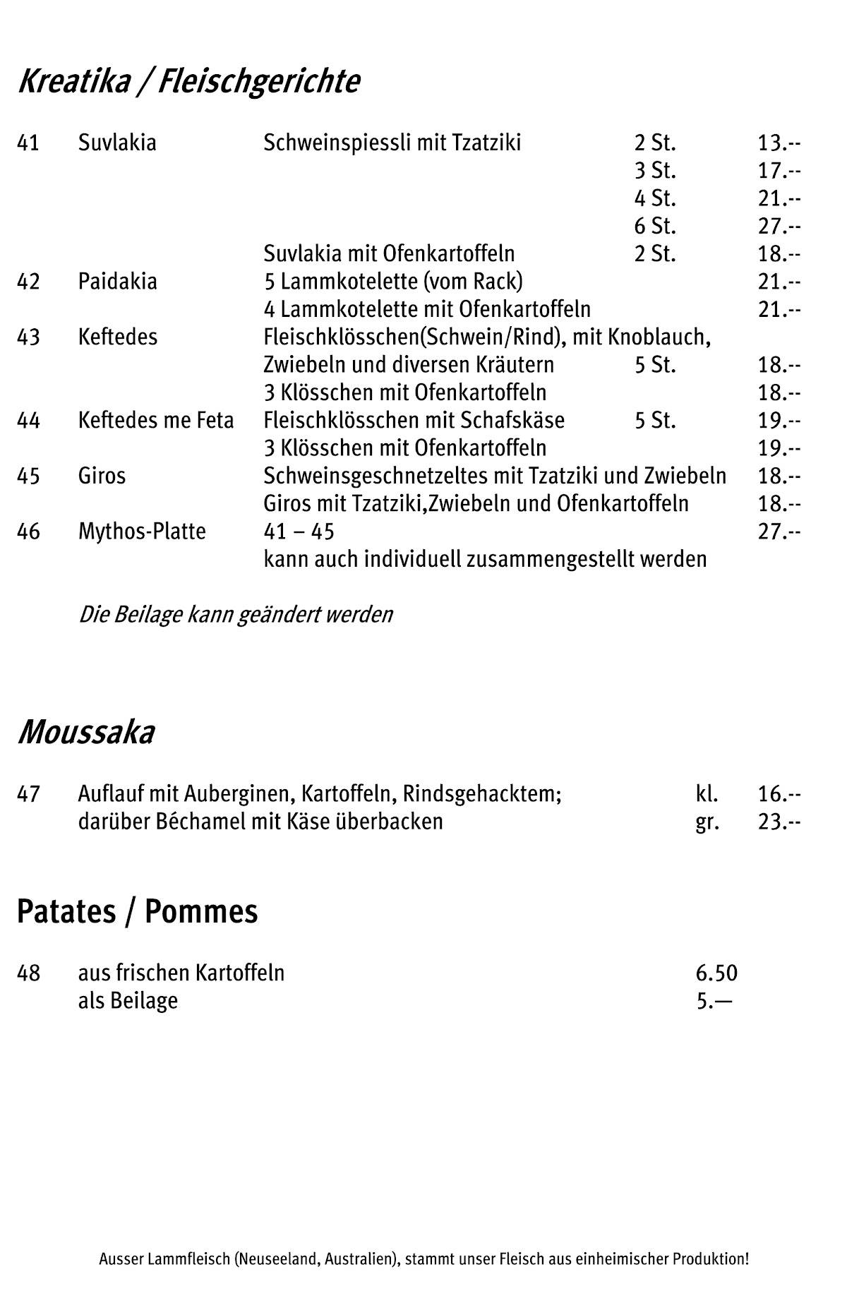 Menu di Griechische Taverne Ouzeri Mythos 