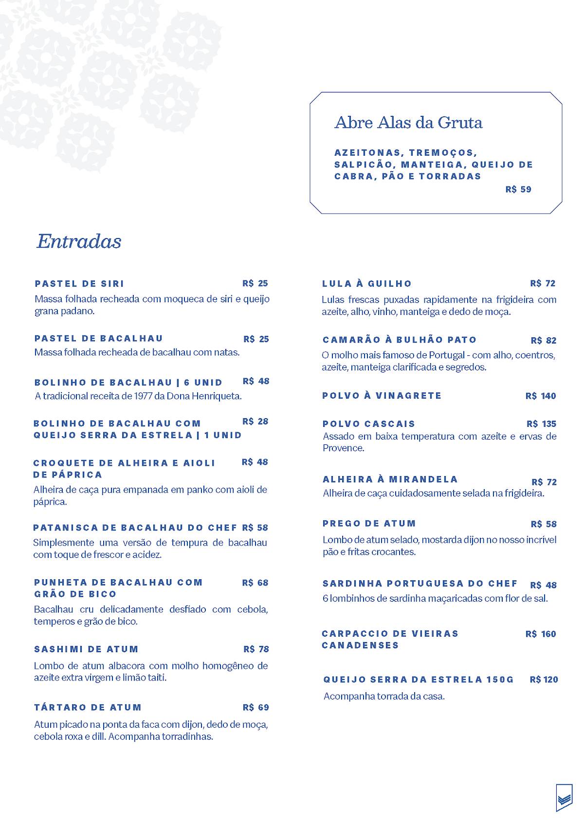 Gruta do Fado: Carnes, Bacalhau, Restaurante Português em Rio de Janeiro cardápio