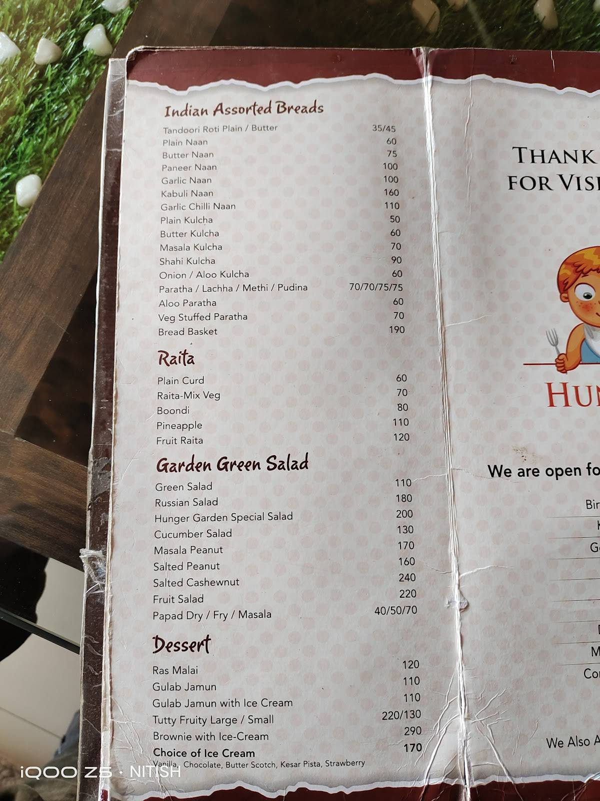 HUNGER GARDEN menu