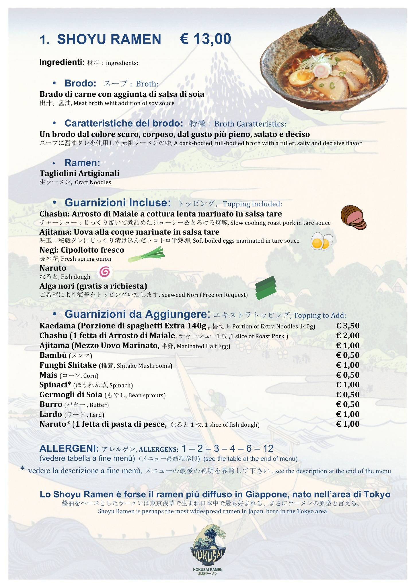 Menu di Hokusai Ramen 